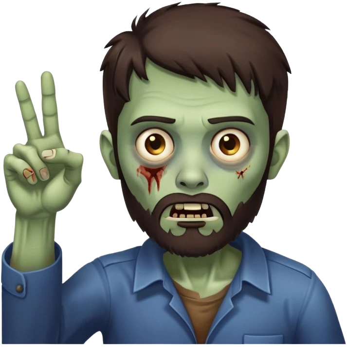 zombie pointing gesture with dark brown hair and short full beard emoji