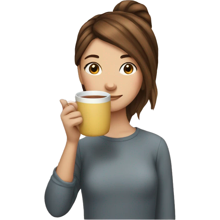 Girl with brwon hair sipping tea emoji