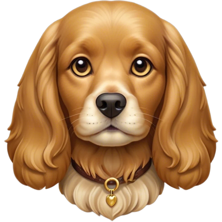 Cinematic Noble Gold Cocker Spaniel Portrait Emoji, Poised and regal, with a medium build and a lustrous, well-groomed golden coat, deep-set soulful brown eyes, Simplified yet sharp and sophisticated features, highly detailed, glowing with a soft, dignified glow, high shine, intelligent and loyal, stylized with an air of elegance, focused and attentive, soft glowing outline, capturing the essence of a watchful and confident companion, so majestic it feels as though it could trot out of the screen with effortless authority! emoji