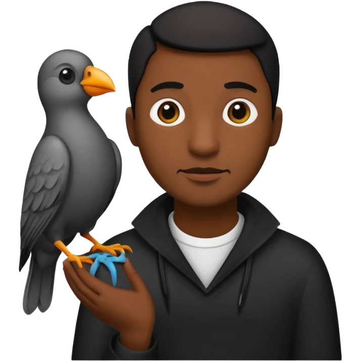 black thsirtbald man with bird emoji