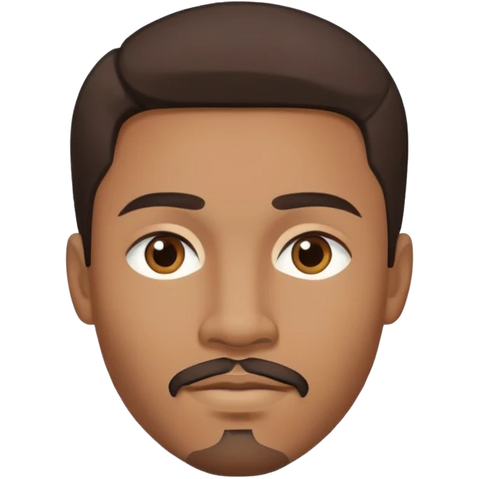 Young man with medium brown skin, mixed-race ethnicity, long dark brown hair with middle part, goatee, mustache, and medium brown eyes, head only emoji