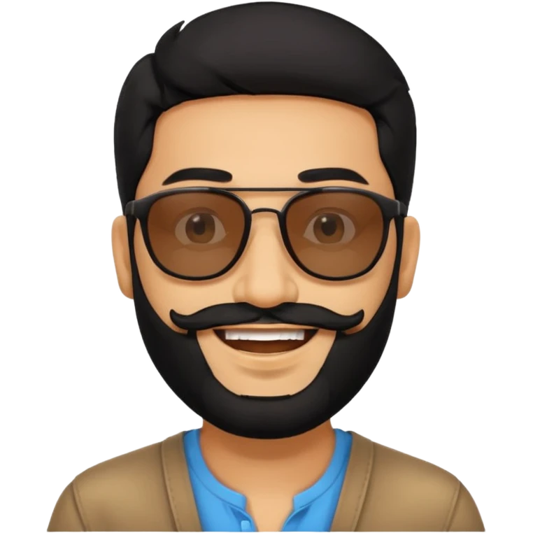 Indian man with  black hair and beard and black sunglasses emoji