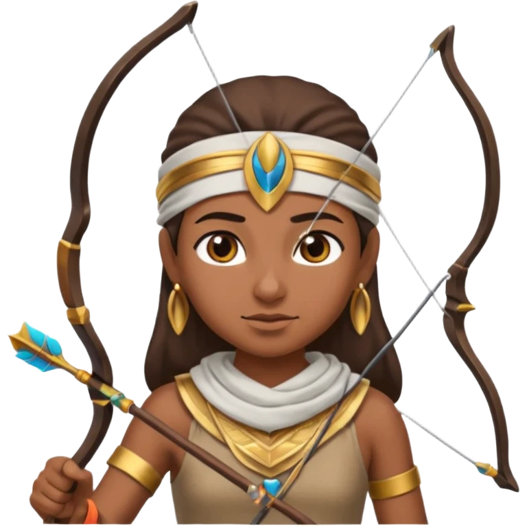 Emoji portrait of an Egyptian archer. Headcloth, bow and arrow, focused expression. emoji