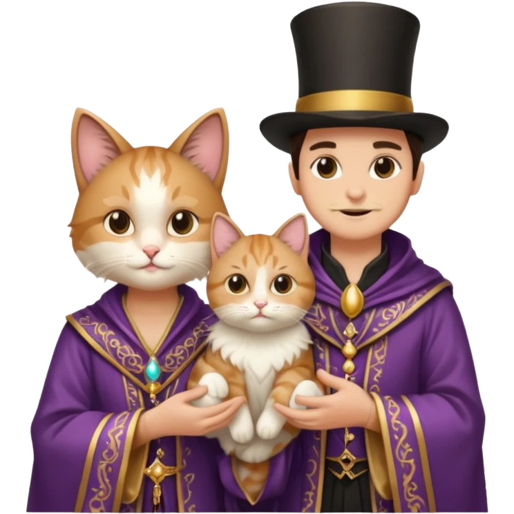 magician couple and their pet cat emoji