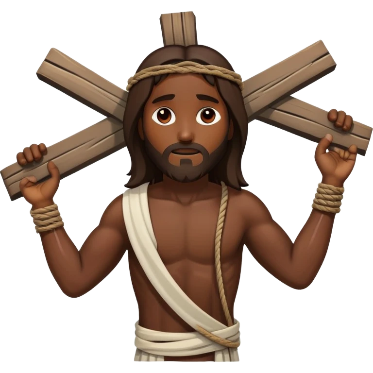 Dark skin Jesus christ  injured tied ti ropes carries cross emoji