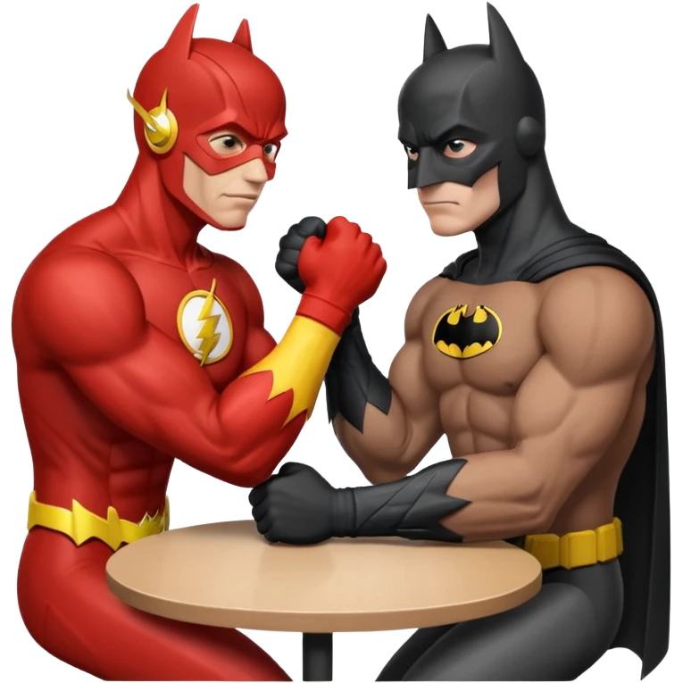 The Flash (depicted as a black man) and Batman arm wrestling emoji