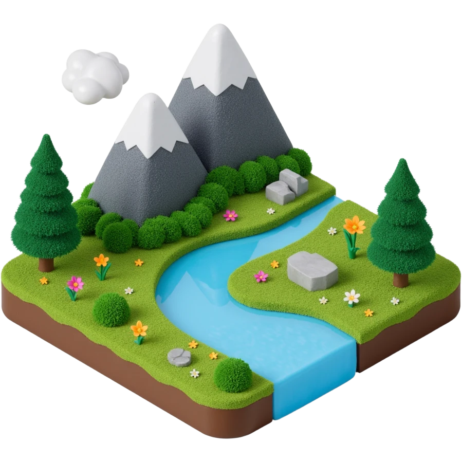mountains with river flowing and sub emoji
