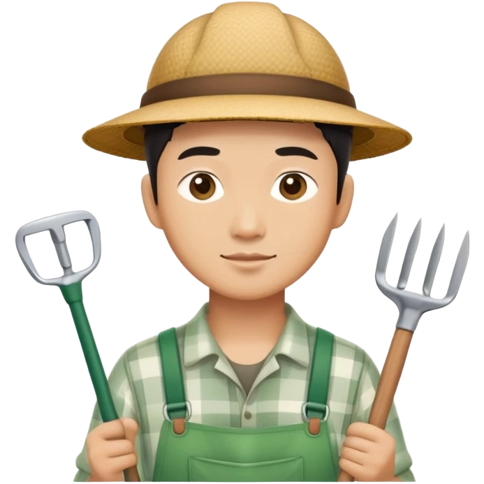 Asian gardener named Yong with gardening tools emoji