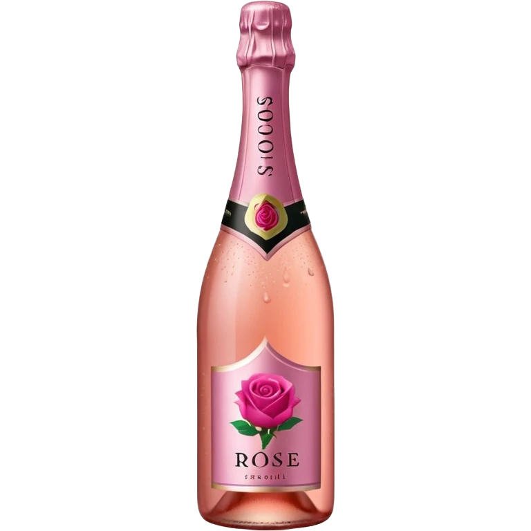 bottle of sparkling rosé with a rose logo on the label, angled to the left, no glass emoji