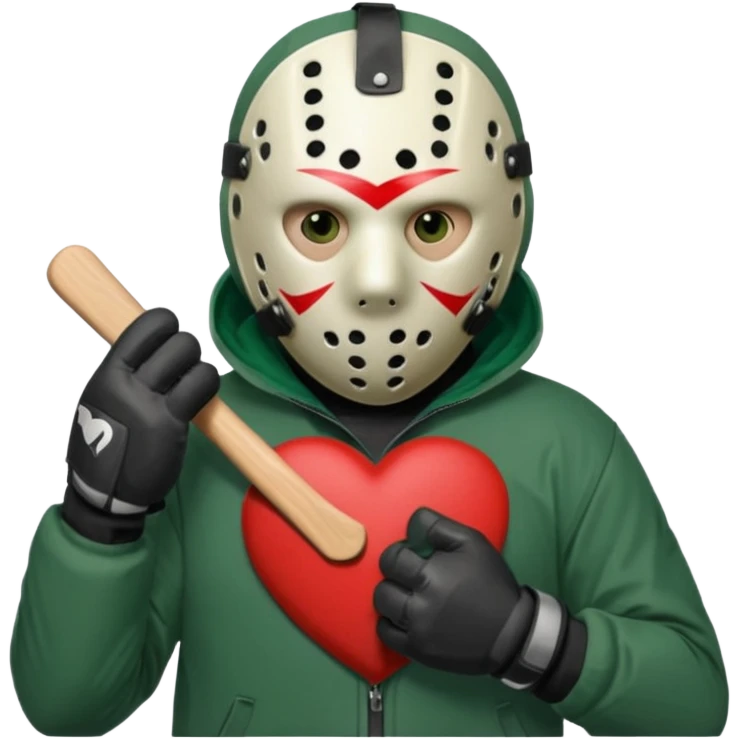 Jason Voorhees, looking cute, making a heart with his hands emoji