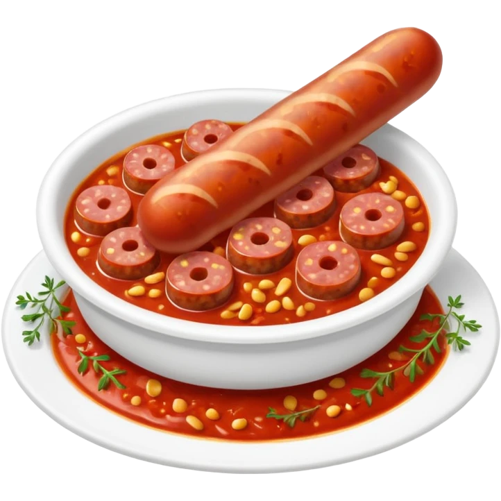 emoji of Rougail saucisse meal. Typical Reunion island meal. Sliced sausage in tomato sauce with thym  emoji