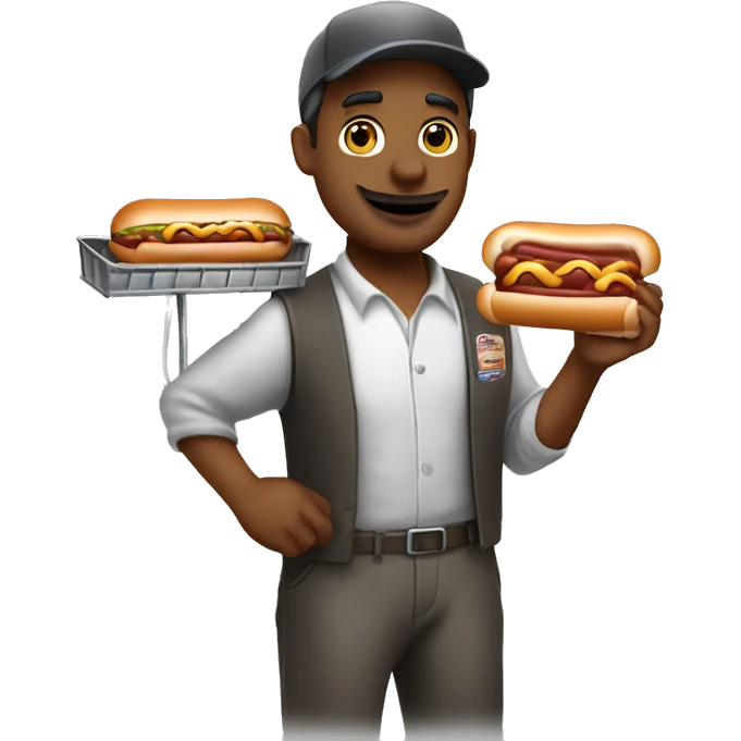 hot dog vendor holding a hot dog in his hand with a cart emoji