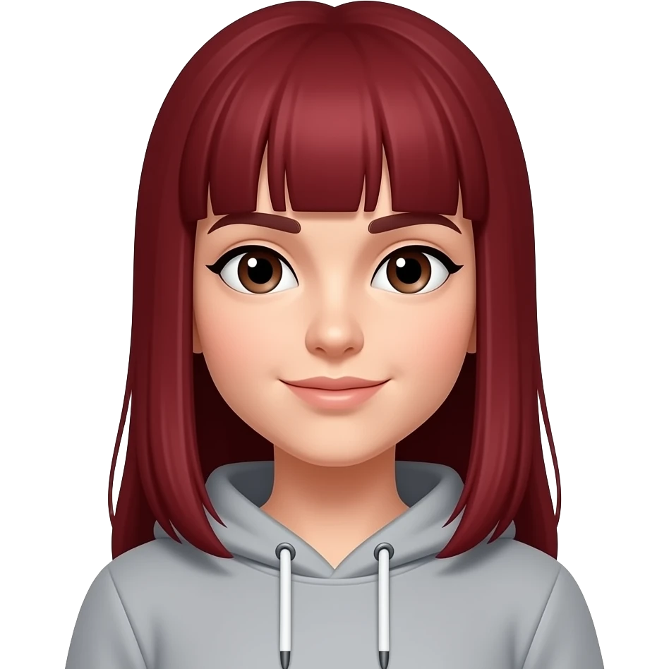 Make the hair straight dark red white skin and gray hoodie emoji
