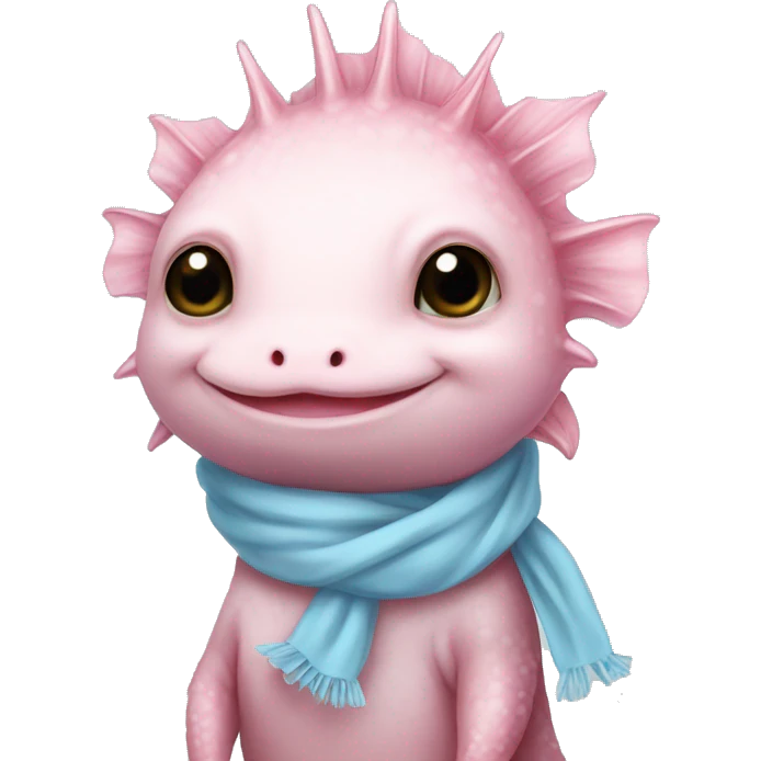 Pink Axolotl wearing a baby blue scarf emoji