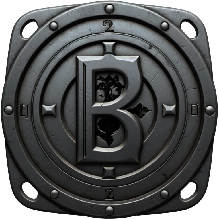 Minimal emoji, gothic metal coin made of black steel, engraved number 2 at the center, ancient industrial aesthetic, worn metal texture, no glow, no neon, flat emoji design, centered, transparent background emoji