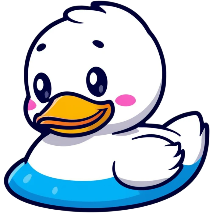 A cheerful cartoon rubber duck with a sweet face and big sparkly eyes emoji