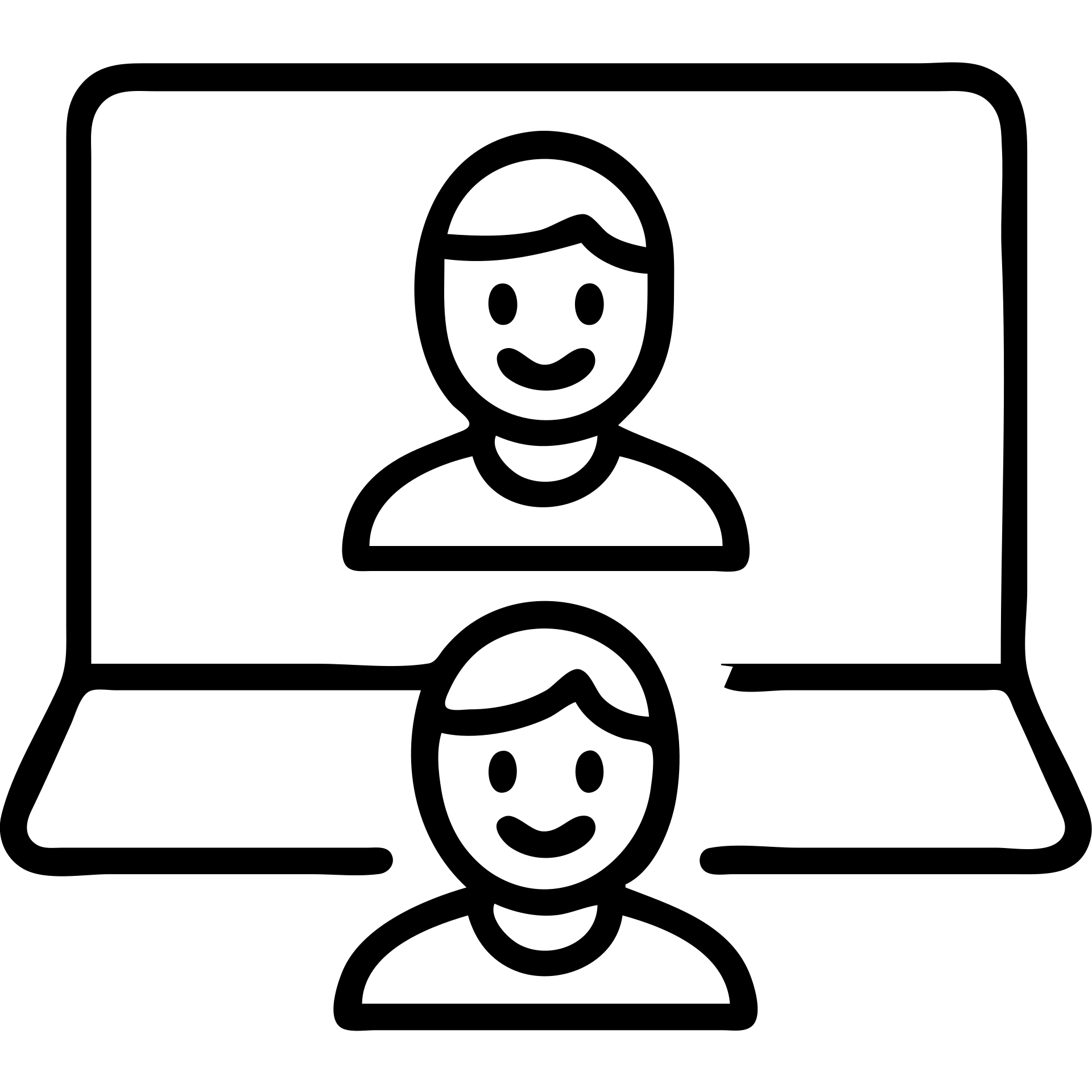Minimalist illustration of a virtual meeting with two smiling individuals, one on a laptop screen, expressing connection and communication. emoji