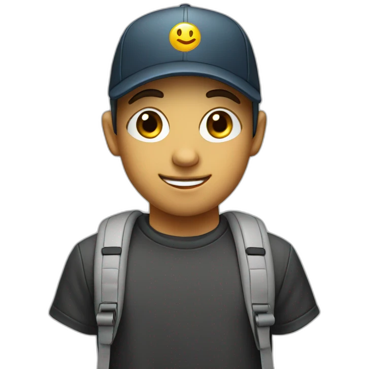 Smart boy with ear buds wear in ears and cap  emoji