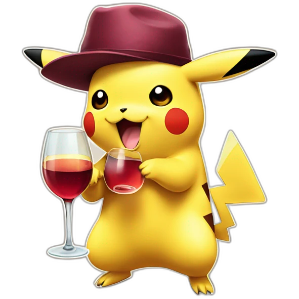 pikachu with hat and drinking wine stonks emoji