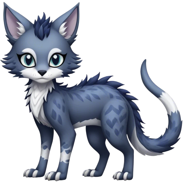 Kawaii dark edgy ethereal feline-vernid-sergal-fursona animal creature with a tufted tail full body with intricate markings  emoji