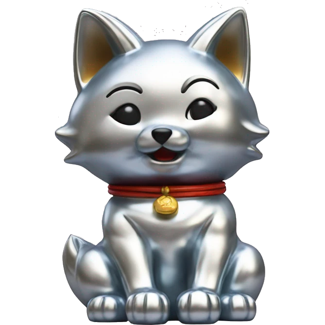 fully chrome fox statue in the form of maneki neko emoji