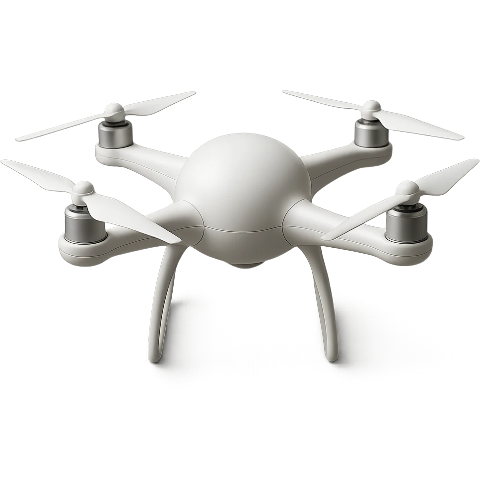 white drone with a smooth spherical central body, arms and rotors connecting flush to the ball, no logo emoji
