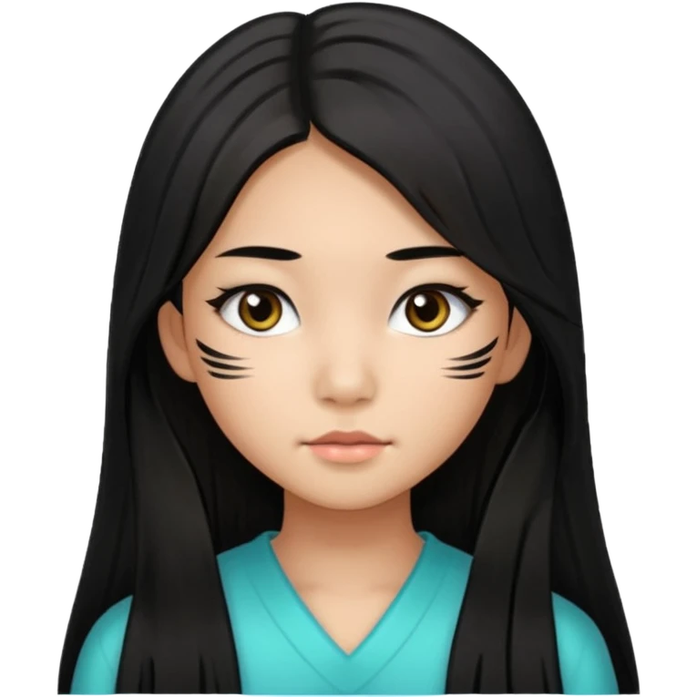a tan chinese-american 15 year old girl with middle part long straight black hair down to her chest. mascara  emoji