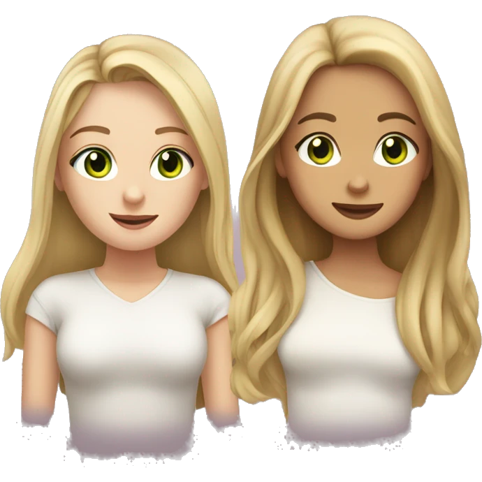 Green eyed girl with long blonde hair and girl with brown shoulderlength hair and brown eyes in love emoji