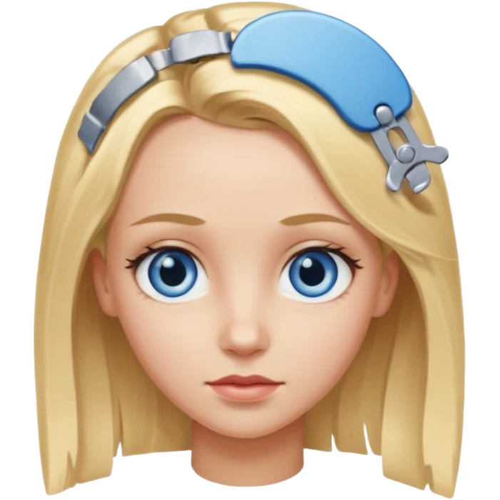 blonde girl, blue eyes with clips in hair and the forehead as big as megamind emoji