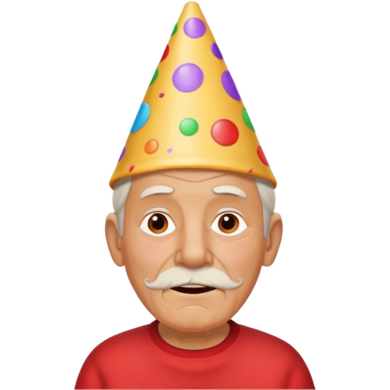 cute old man with red shirt and birthday cone on his head emoji