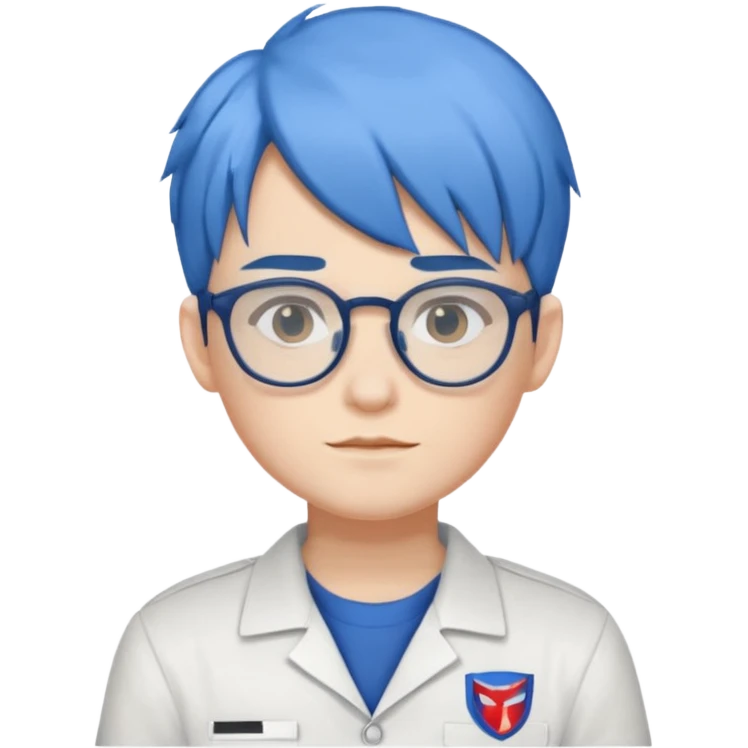 Faker with blue hair, T1 uniform, wearing glasses, white uniform











 emoji