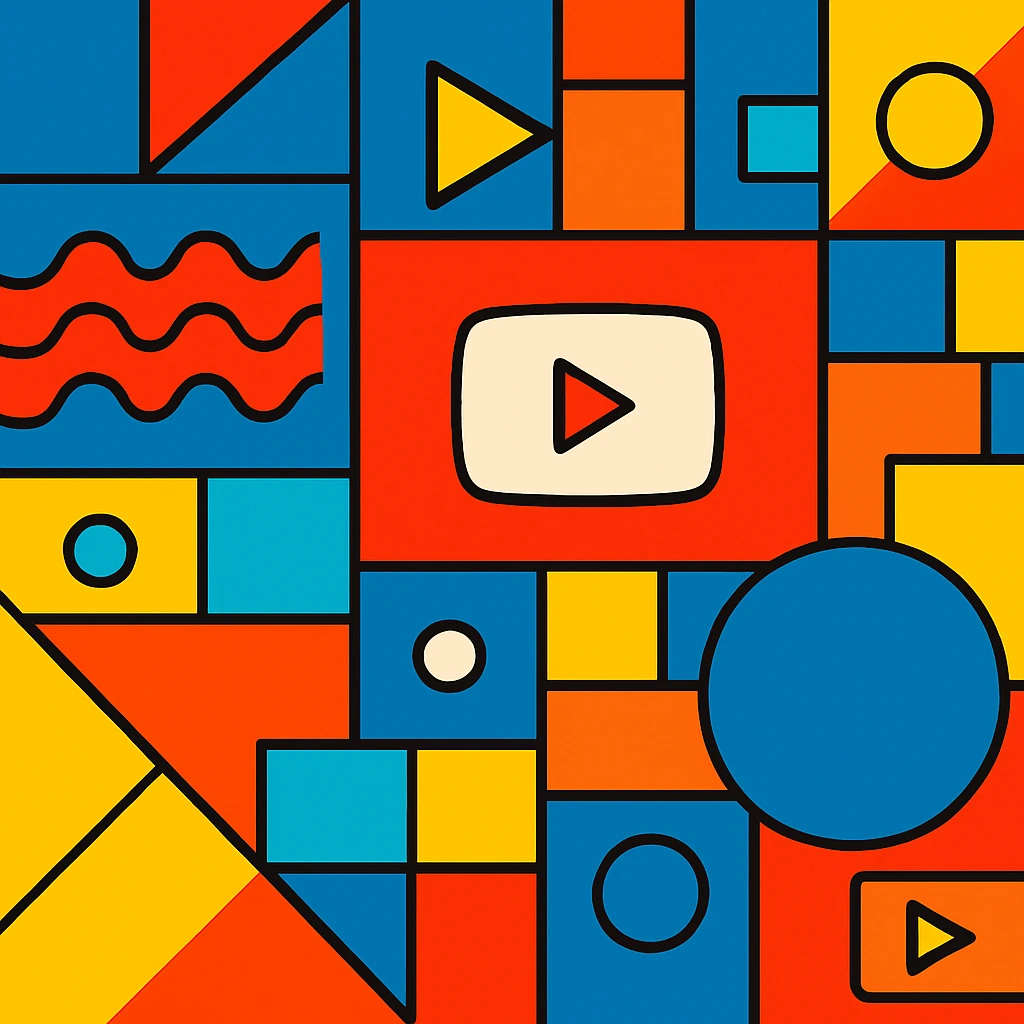 background for a YouTube video, bold and colorful, geometric patterns, subtle video icon elements emoji