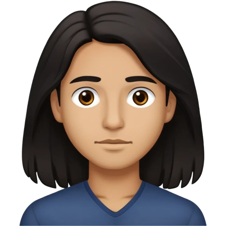 medium tan skin, neutral skin tone, chest long hair, black brown hair, brown deep eyes, small nose, small full lips emoji