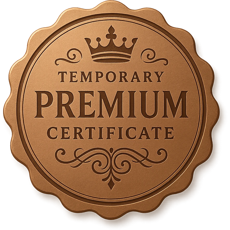 bronze Temporary Premium Certificate with a bronze crown, elegant and decorative, refined digital reward badge style emoji
