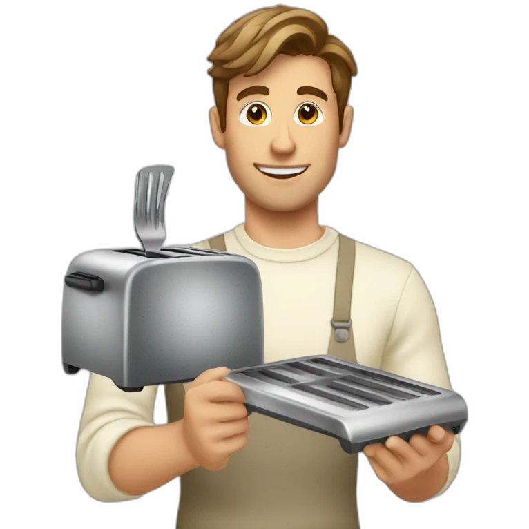A guy putting a fork into a toaster emoji