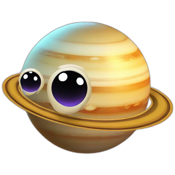 planet Saturn with a cartoon beaming snail face with smiling eyes emoji