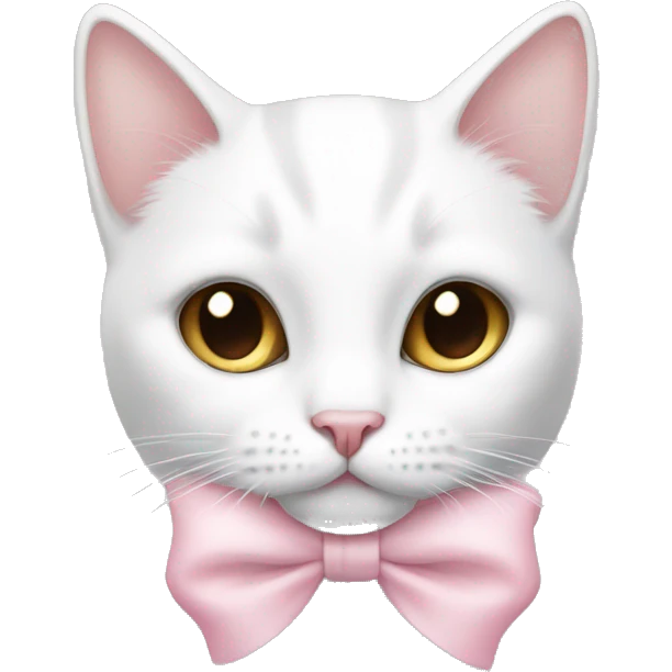 white girly cat with light pink bow on her neck emoji