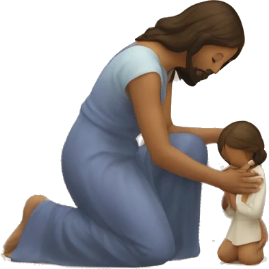 a woman kneeling praying at the feet of Jesus  emoji