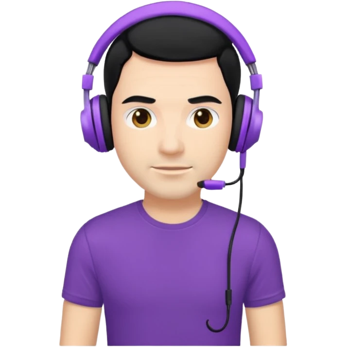 man with purple headphones and tshirt black hair emoji