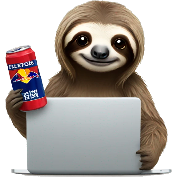 sloth with RedBull can and laptop emoji