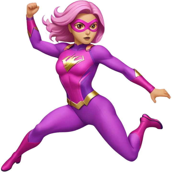 pink violet woman superhero jumping power emoji