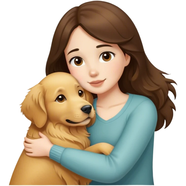 Brunette girl hugging a golden retriever emoji