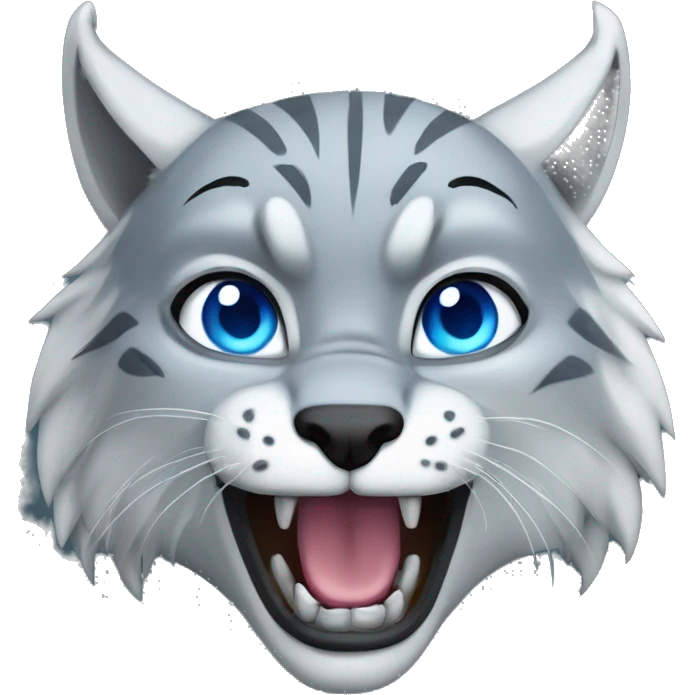 Grey lynx male blue eyes growling fangs emoji