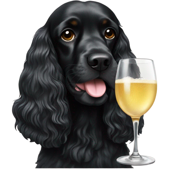 Black cocker spaniel drinking shampaigne emoji