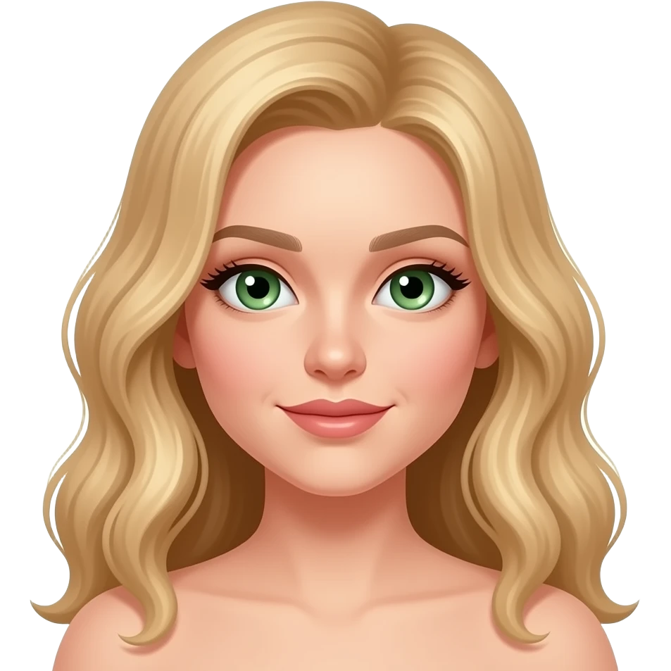A white woman with long wavy blonde hair. She has green eyes. emoji
