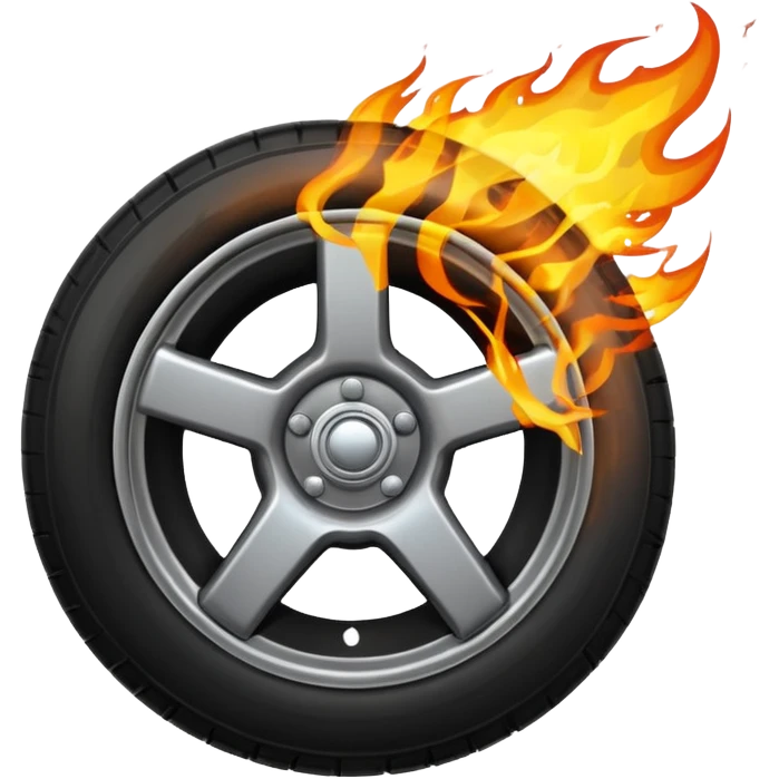 a car wheel on fire with sparks flying from underneath emoji