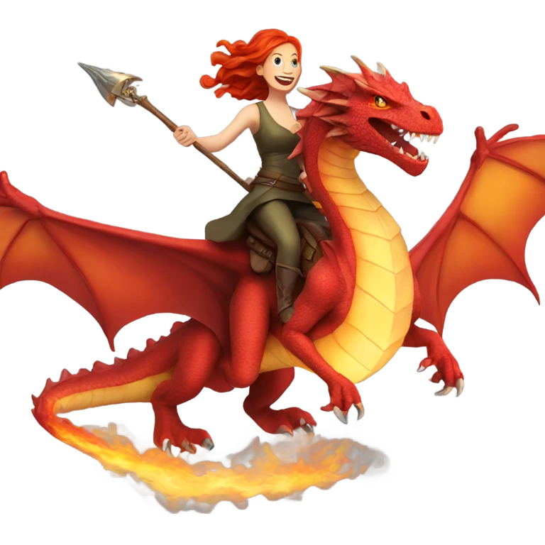 Beautiful red headed lady riding a Fire breathing dragon emoji