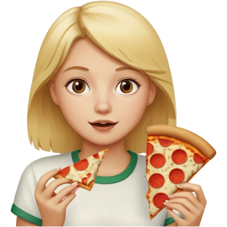 A blonde girl eating pizza emoji