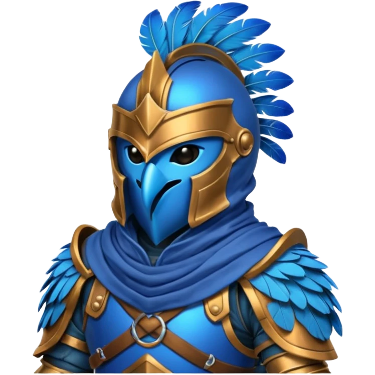bird warrior with hood, blue emoji