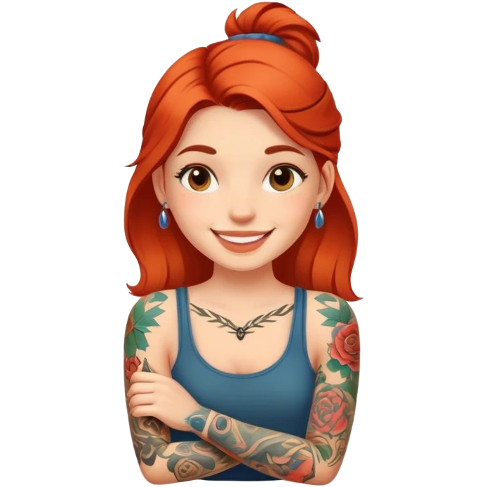 smiling girl with a tattoo emoji
